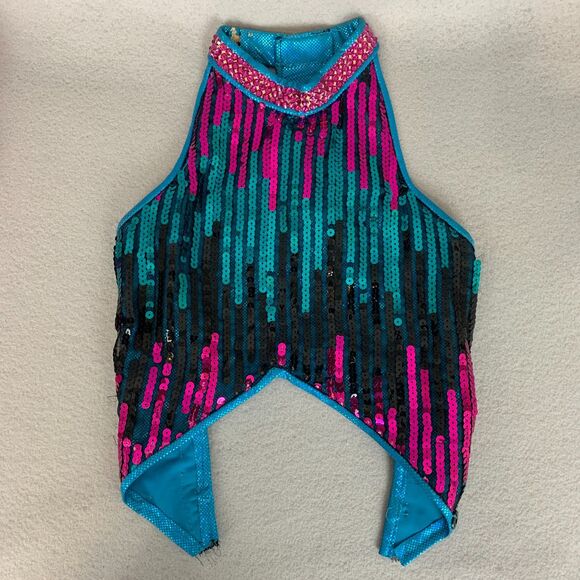 Adult Medium Jazz Dance Skort Set Turquoise Pink Sequin Ruffle Stage Outfit - Picture 2 of 11